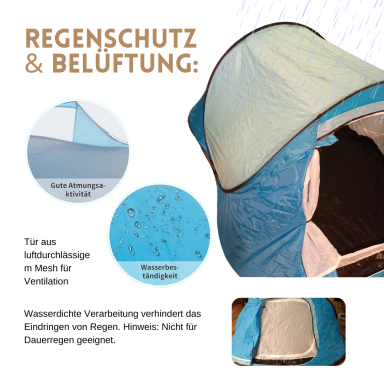 Wurfzelt aus wasserdichtem Obermaterial und luftdurchlässigem Innenzelt. Jetzt in Steinfurt mieten.