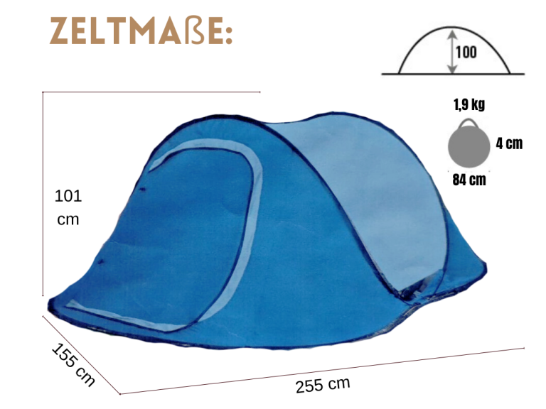 Blaues Wurfzelt (155 x255x 101 cm) in Steinfurt mieten. Ideal für 2 Personen.