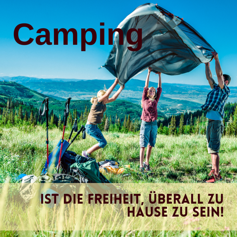 Familie wirft ein Wurfzelt in die Luft. Campingzubehör für euer Campingabenteuer mieten in Steinfurt